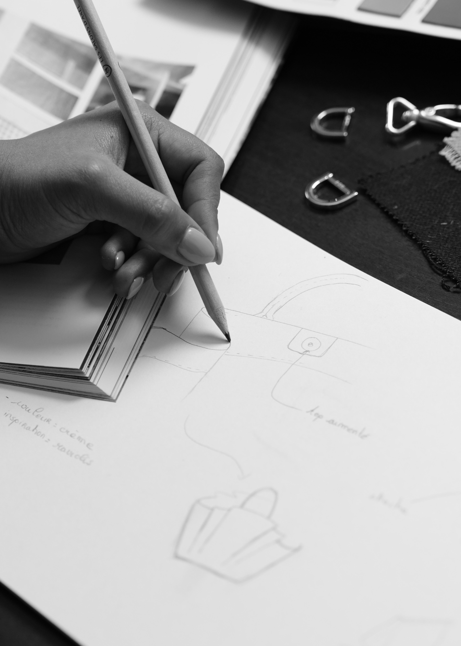 L'atelier, croquis de sacs